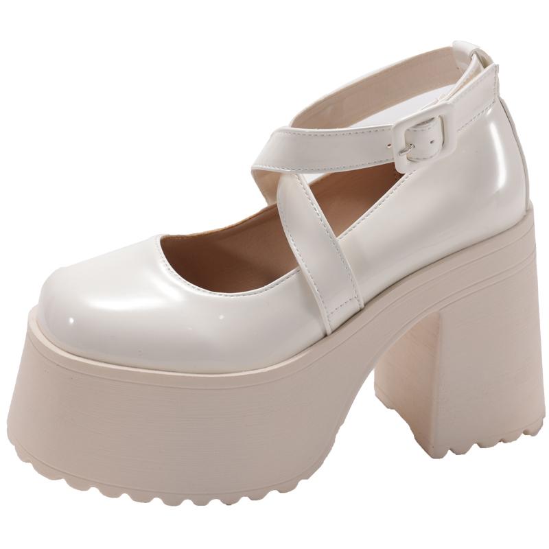 Fashion Super High Heel Single Shoes Autumn New Round Toe Shallow Mouth One Strap Platform Non-slip Wear-resistant Mary Jane Shoes