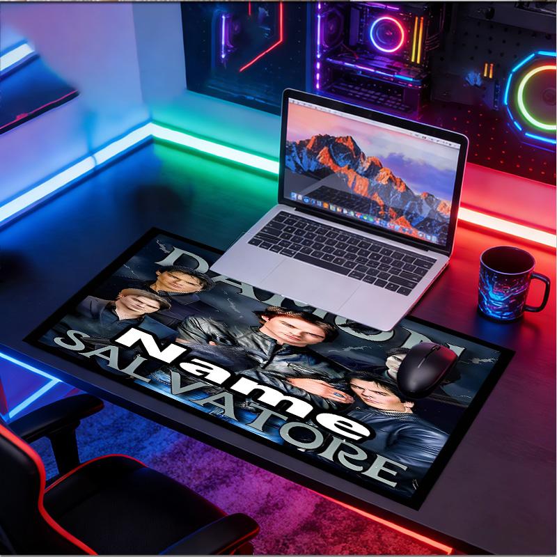 Custom Name Personalized Damon Salvatore Pattern Mousepad, Laptop PC Desk Mat, Decorative Desk Mat for Home Keyboard Pad Gift