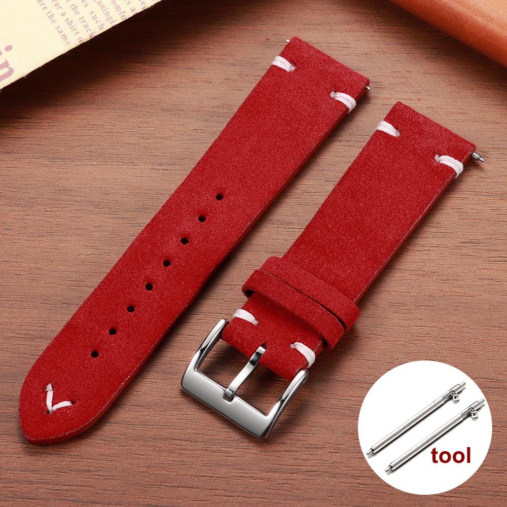 Soft Suede Genuine Leather Watch Strap 18mm 20mm 22mm for Samsung Watch6 5/4/3 Calfskin Bracelet Handmade Stitching Wristband