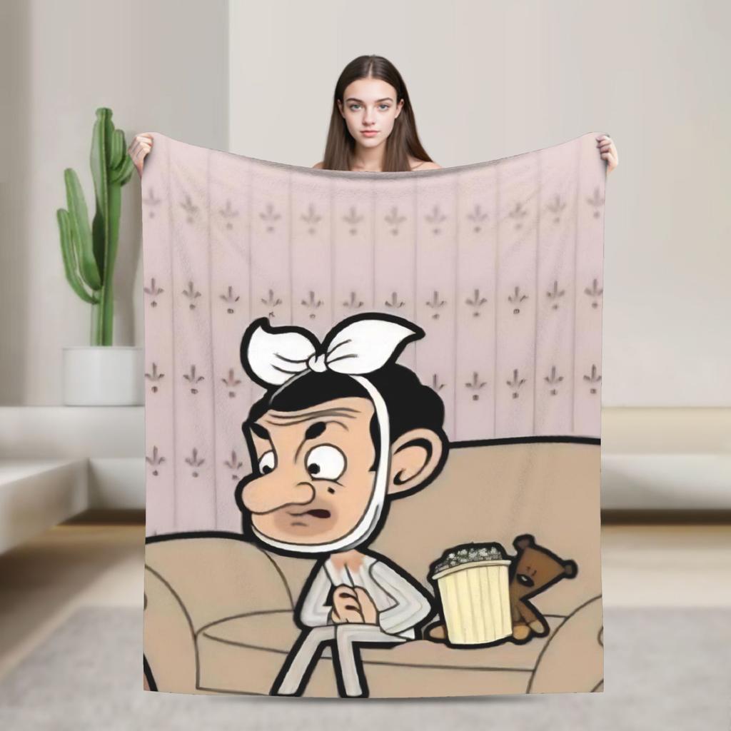 Mr. Beans Teddy Bear Blankets Fleece Spring/Autumn Cartoon Multifunction Soft Throw Blanket For Bedding Travel Bedding Throws