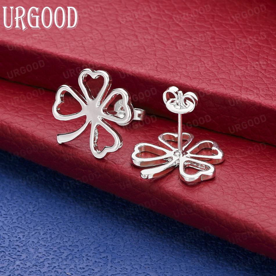 925 Sterling Silver Fashion Gift Four Leaf Clover Piercing Earrings Wedding Jewelry