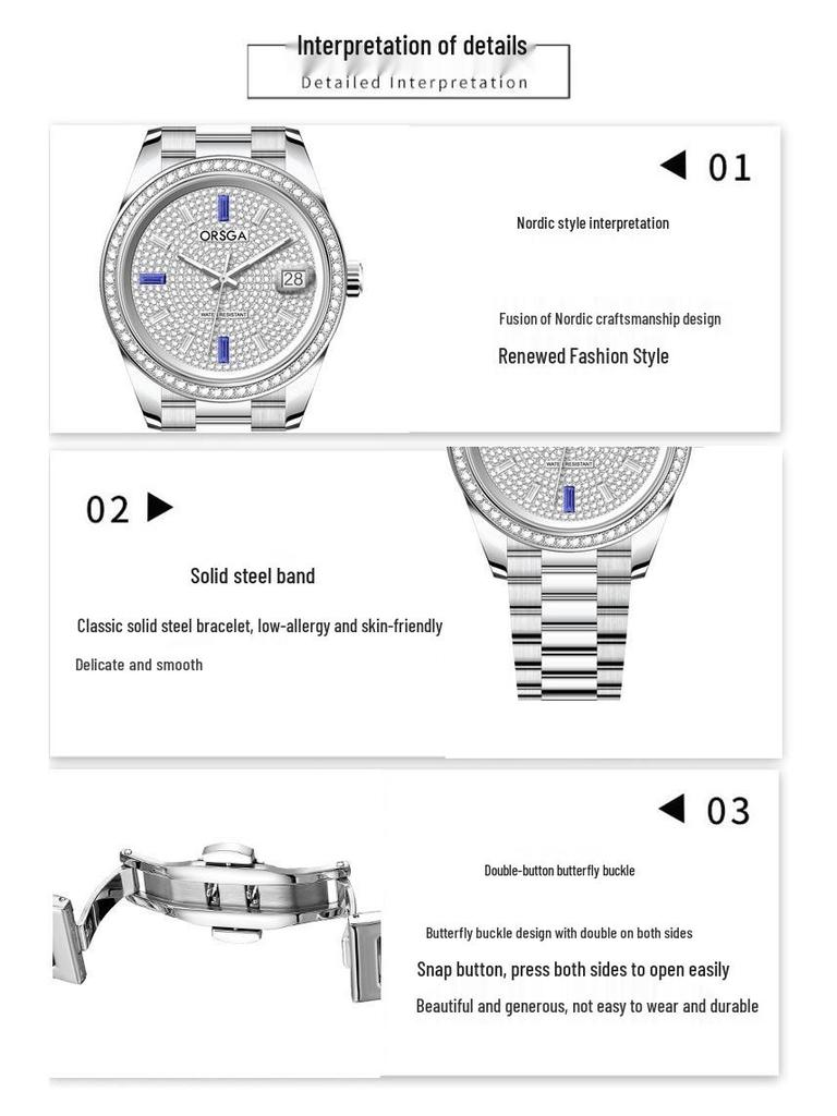 ORSGA Men's Luxury Quartz Watch with Star Design and Colored Diamond Accents