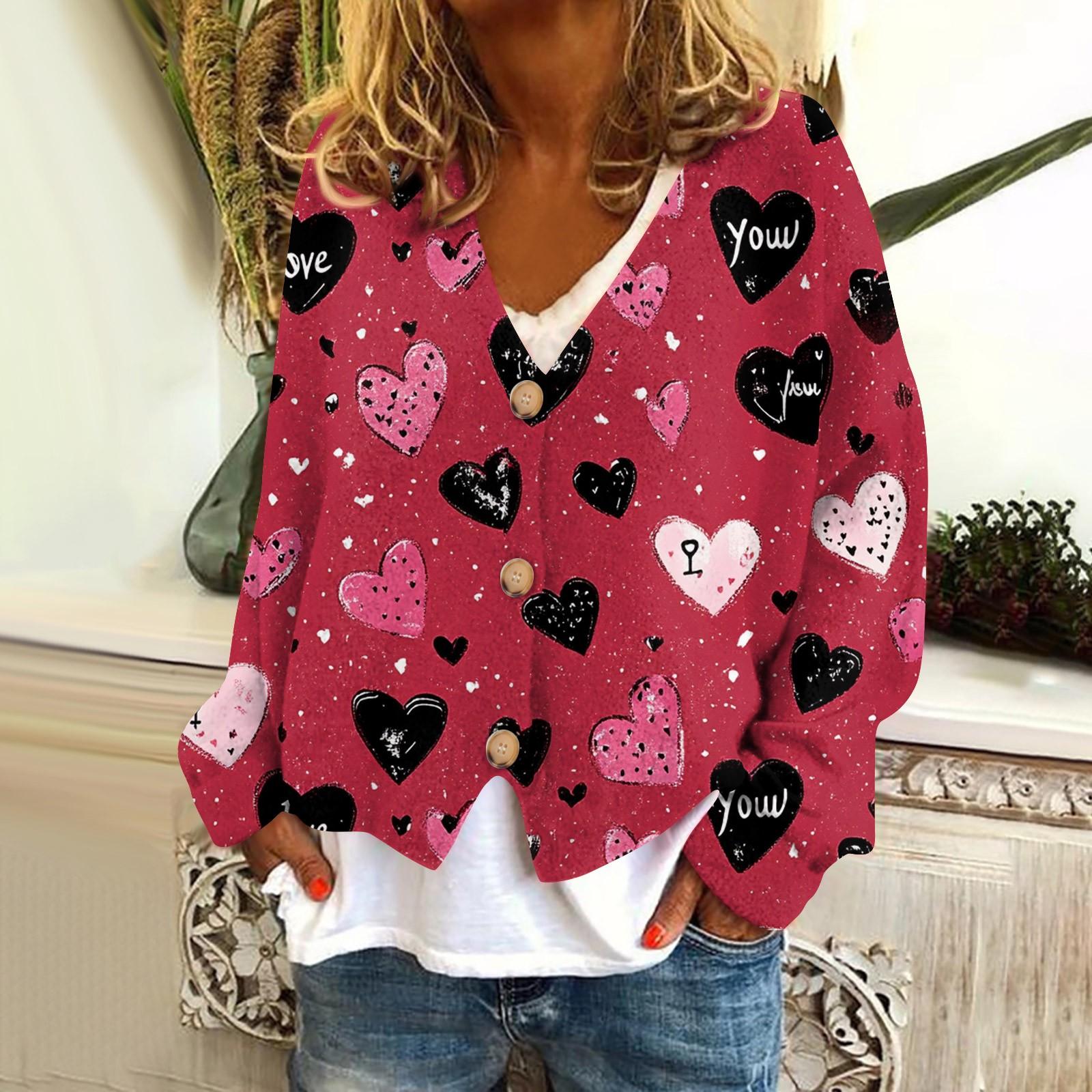 

Женская модная короткая куртка, повседневная, с длинным рукавом, с принтом ко Дню святого Валентина, однобортный плюшевый топ XL