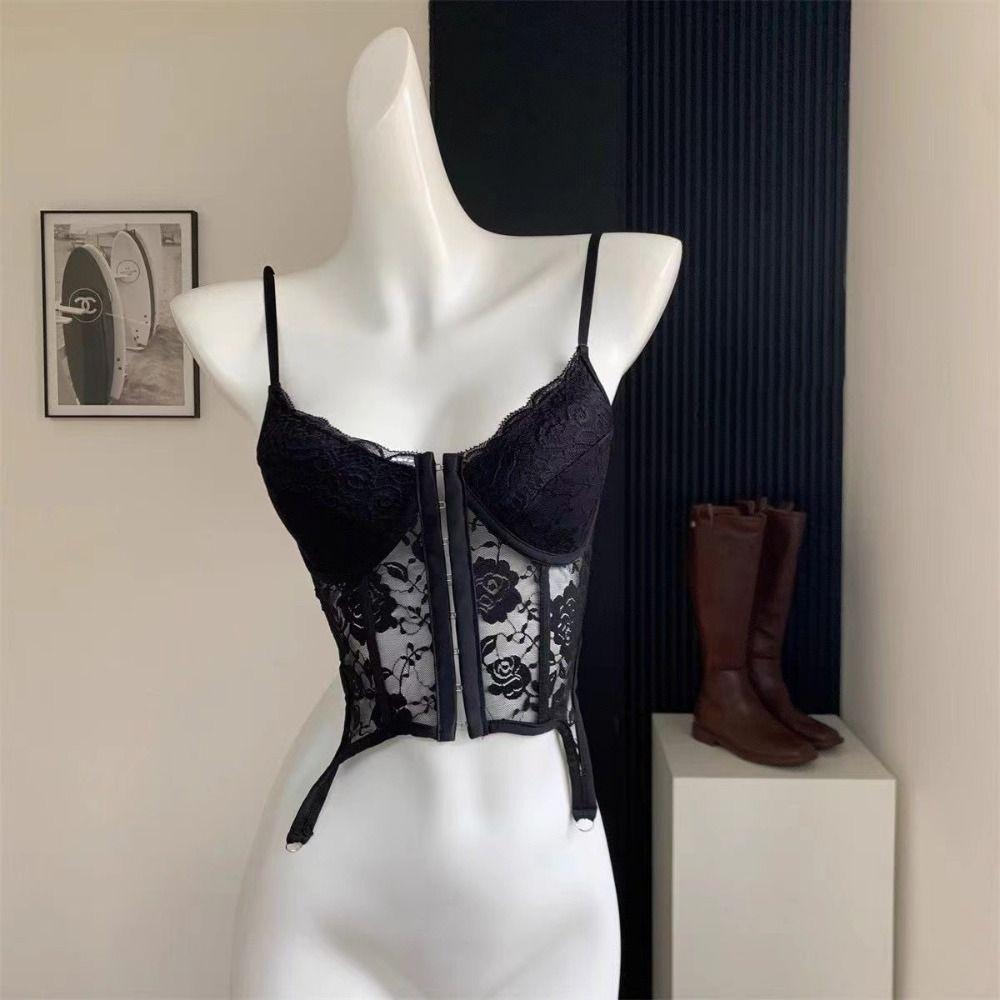 Slim Fit Sexy Lace Corset Top Push Up Hollow Suspender Vest Streetwear Floral Lace Camisole  Girl