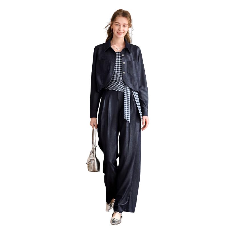 Xiangying Women s Retro Denim Three-Piece Set L