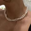 C080 Vintage Double Layer Pearl Necklace High-end Elegant Wrap Collarbone Chain Niche Design Versatile Choker