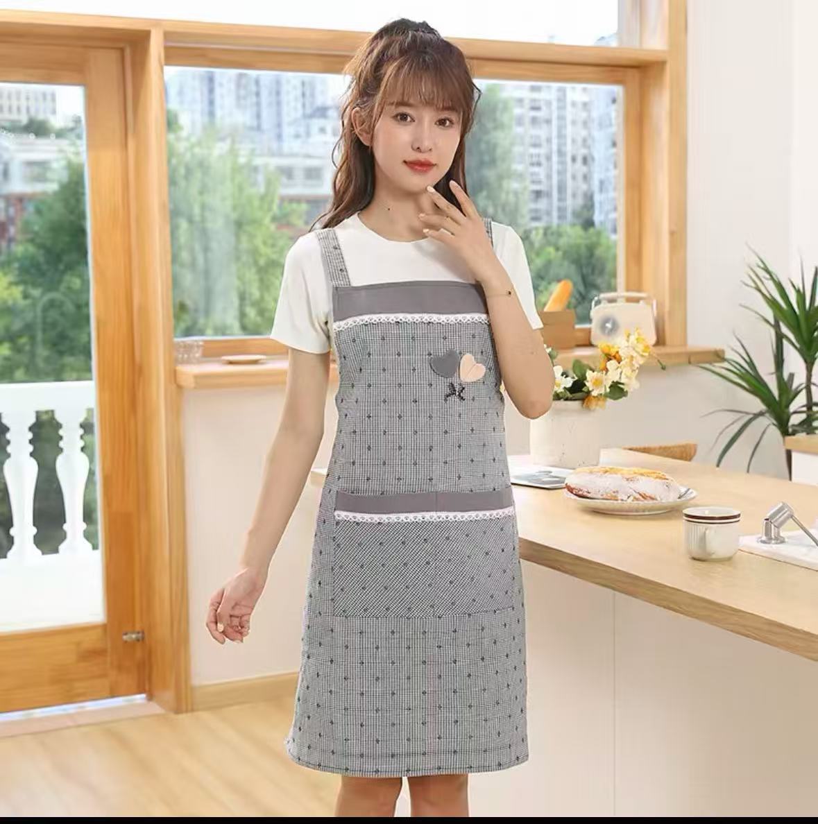 New home kitchen apron pure cotton women s fabric soft summer thin cooking waist foreign style