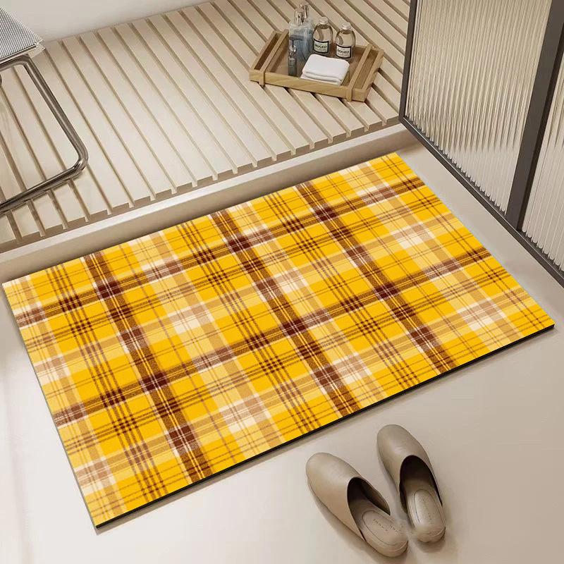 

2026 Trendy Non-Slip Plaid Diatom Mud Bathroom Floor Mat, Washable 40*60cm - Thick Crystal Velvet