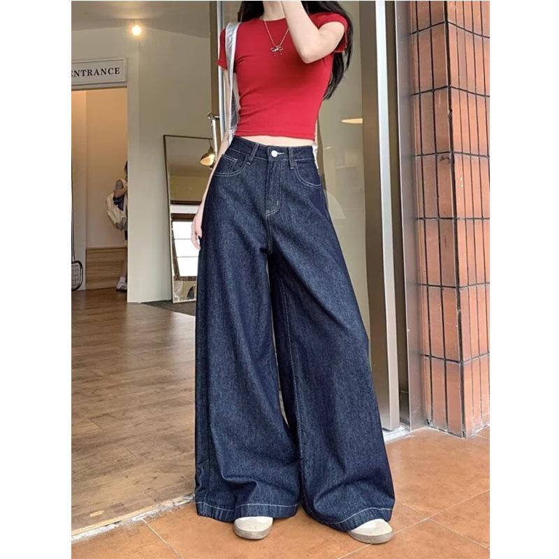 

Women s Dark Blue High-Waist Wide-Leg Jeans - 2024 Autumn Collection M темно-синий