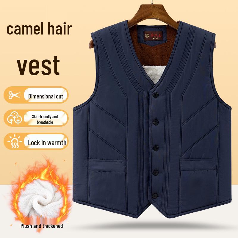 

Men s Camel Down Winter Vest: Warm, Plush, Thick Shawl-Style Inner Wear for Middle-Aged and Elderly. XL (110-120 lbs)
