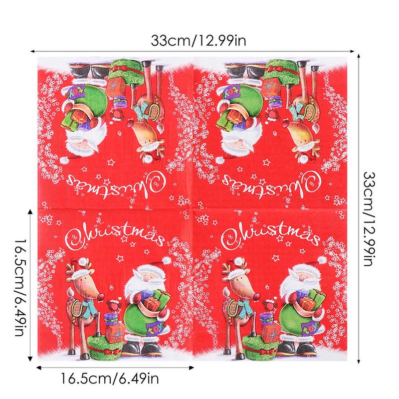 20 Stück/Packung 33cm 2-lagige Servietten mit Weihnachtselementen bedruckt Weihnachtsserie Party Einweg-Papier-Tischsets Tischdekoration Papier