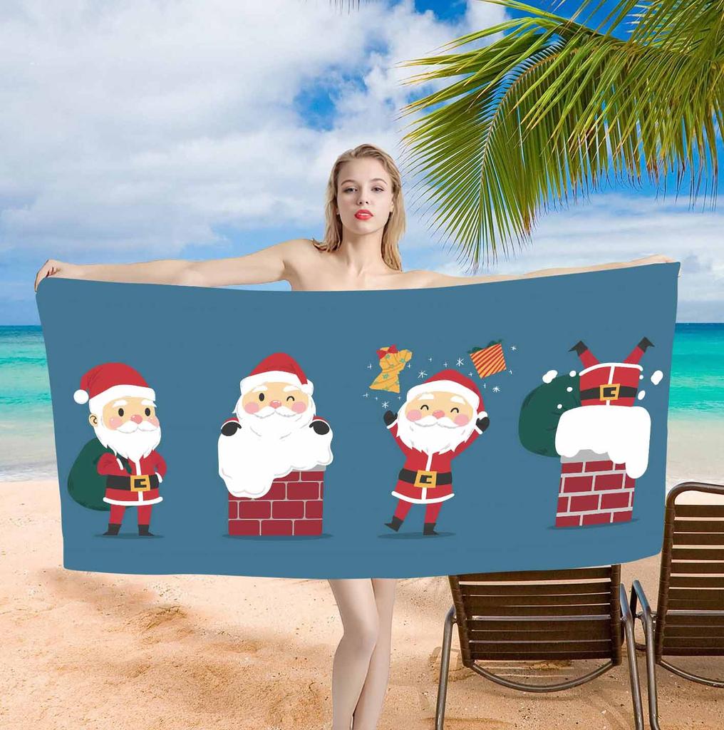 Merry Christmas Santa Claus Background Cute Single sided Printed Beach Towel Home Decoration Bath Towel 75x150cm Bathroom