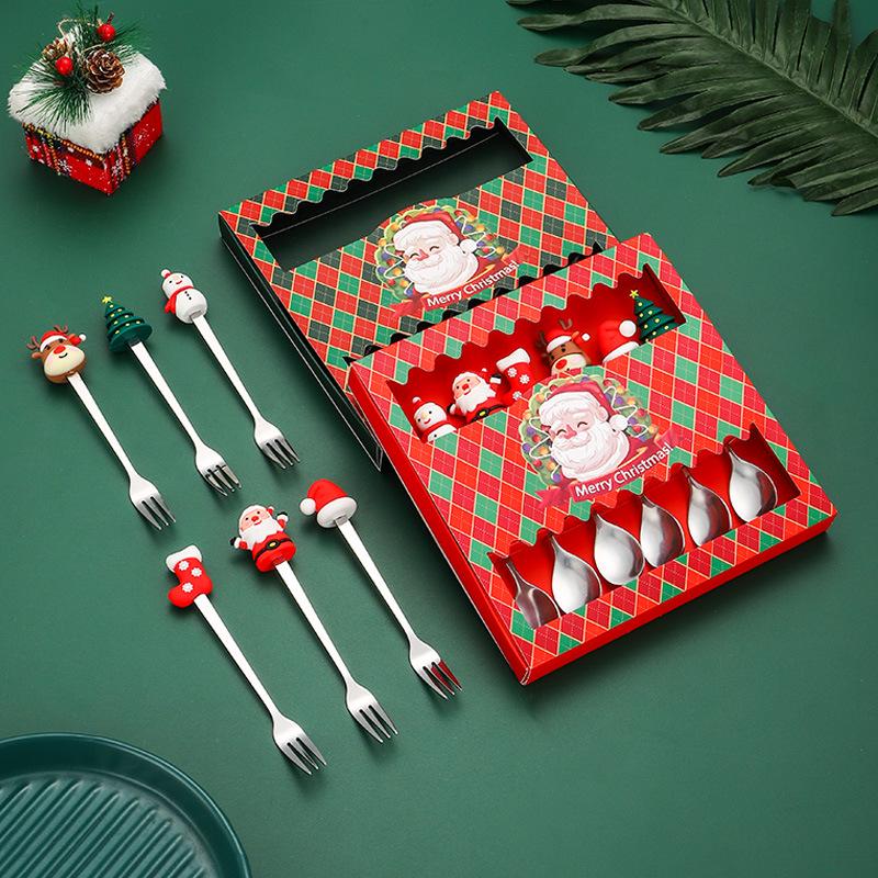 Creative Stainless Steel Christmas Tree & Reindeer Cutlery Set: Spoon & Fork