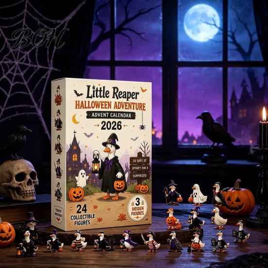 Halloween Advent Calendar Goose 2026, 24 Day Countdown with Spooky Desk Ornaments Acrylic Duck Ornaments, Collectible Gift for Kids Teen Adults