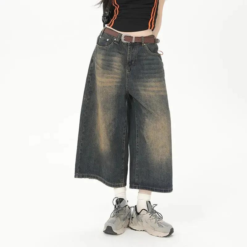 Baggy Jeans pro ženy Kalhoty do lýtek Vintage volné džíny Y2k Streetwear Oversize šortky Džínové kalhoty Módní kalhoty Léto