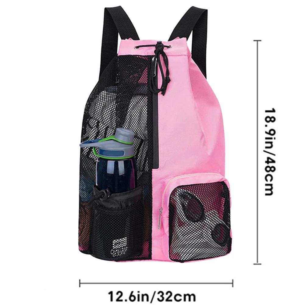 Swimming Bag Drawstring Beach Storage Sports Backpacks Waterproof Bag Wet Dry Bag Thickened Mesh Gym Bag for Training Equipment