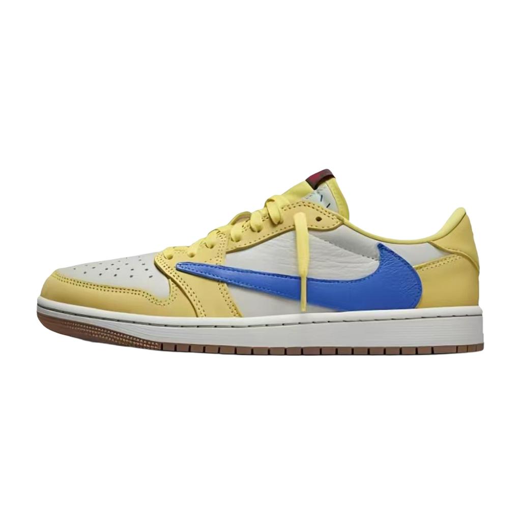 Travis Scott x Jordan Air Jordan 1 Marrone Scuro Rosa Lama Basse Scarpe da Basket Vintage Unisex Nero Marrone DZ4137-700(Team1698-)