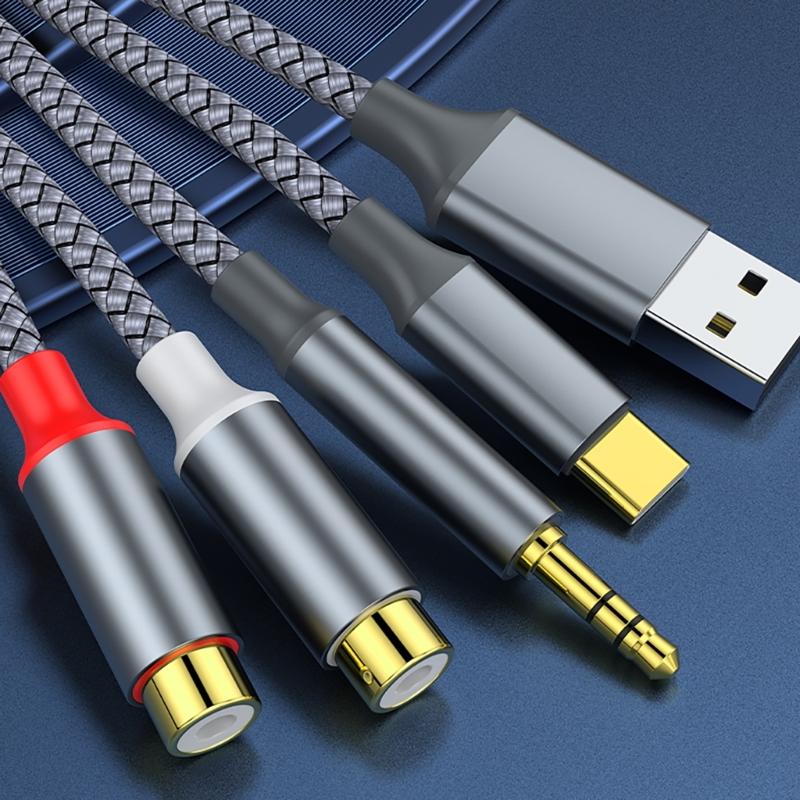 3 In 1 Auditory Cable Adapter USB TypeC 3.5mm To 2RCA for Amplifiers Stereo Sound For Home Theater Connection