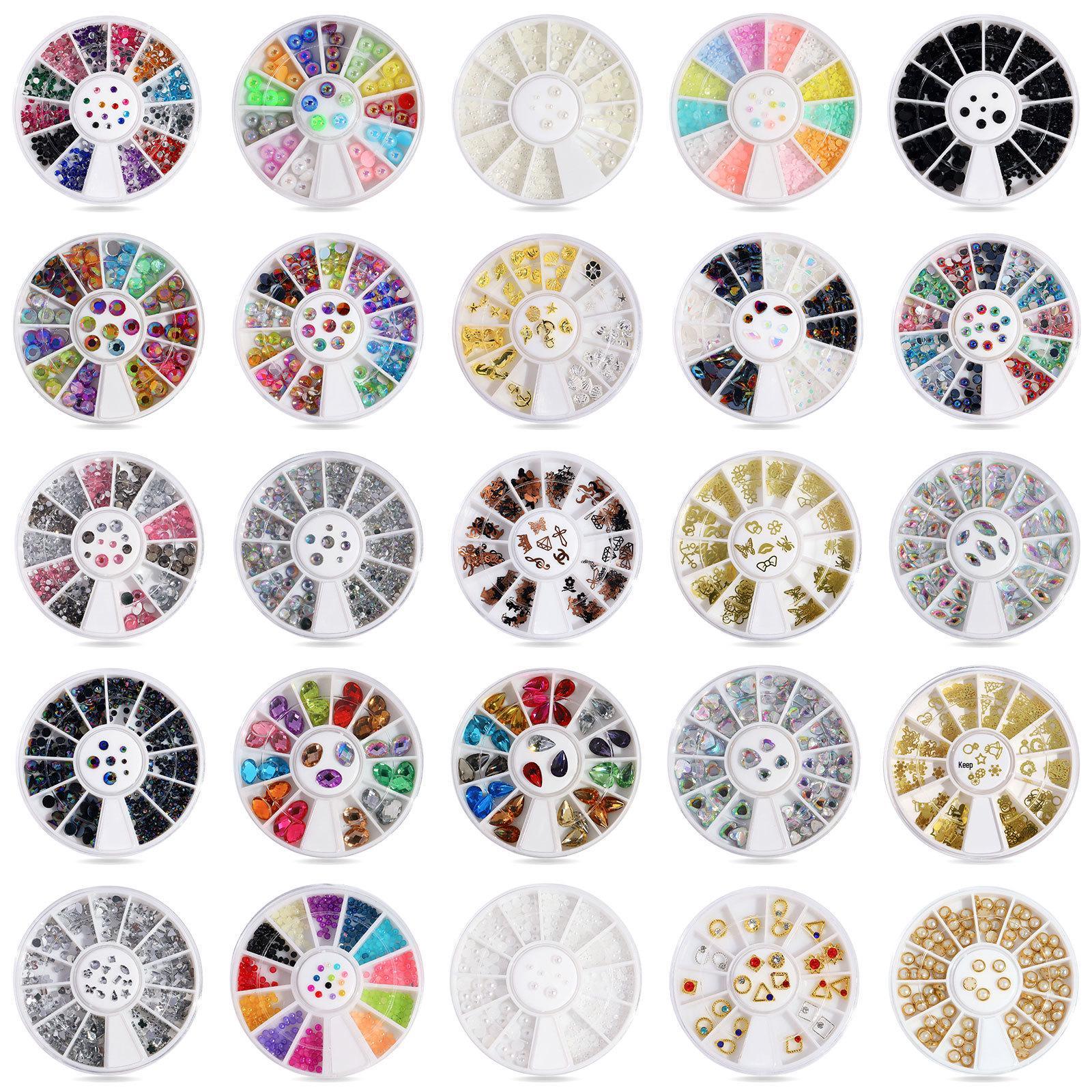 

Iridescent White AB Flatback Nail Art Rhinestones - 12-Grid Rotating Tray