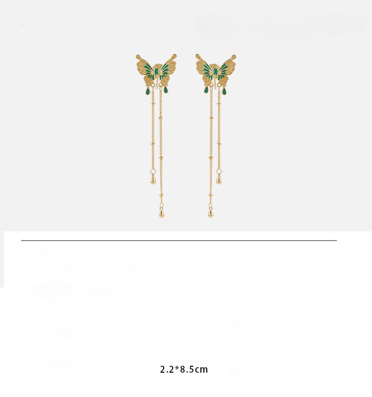 Green Butterfly Tassel Earrings for Women Long Retro Mosquito Coil Ear Clip Without Ear Piercings