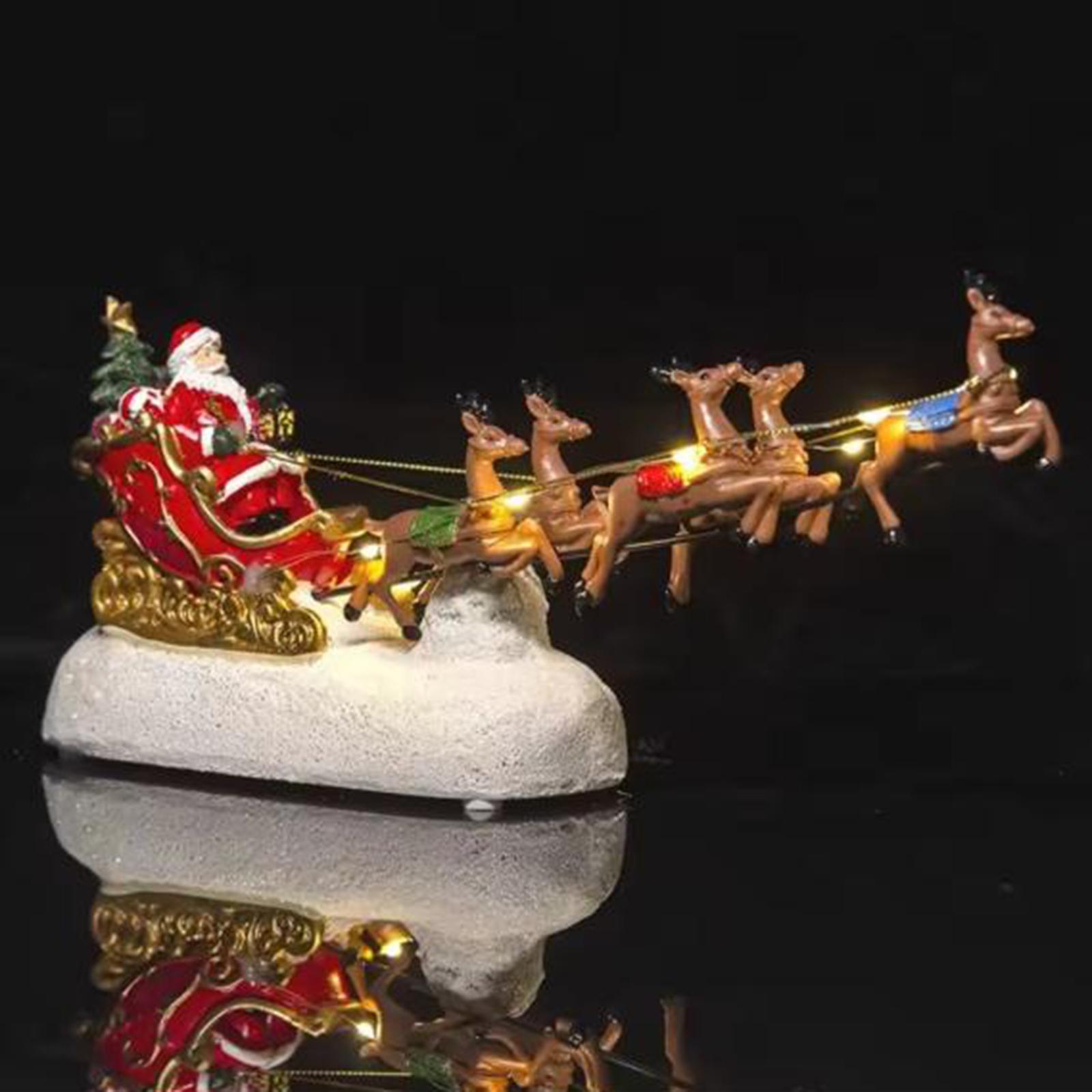 

Santa in Sleigh with Flying Reindeer Ornament Illuminated Art Figurine Sculpture for Home Restaurant Desktop Cabinet Living Room