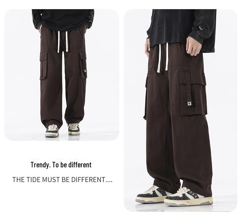 LKTM Men's Retro Multi-Pocket Cotton Drawstring Overalls - Loose Fit Casual Pants