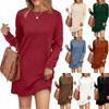 Women's Crew Neck Long Sleeve Tunic Dress Loose Fit Solid Color Pocket Sweatshirt Mini Dress