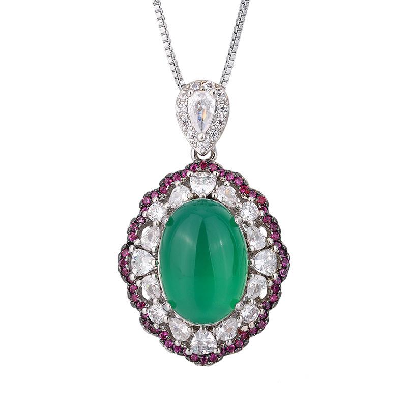 Jewelry Copper Bottom Gold-Plated Ice Seed Fluorescence Simulation Chalcedony Plain Surface Temperament Set 10 * 14