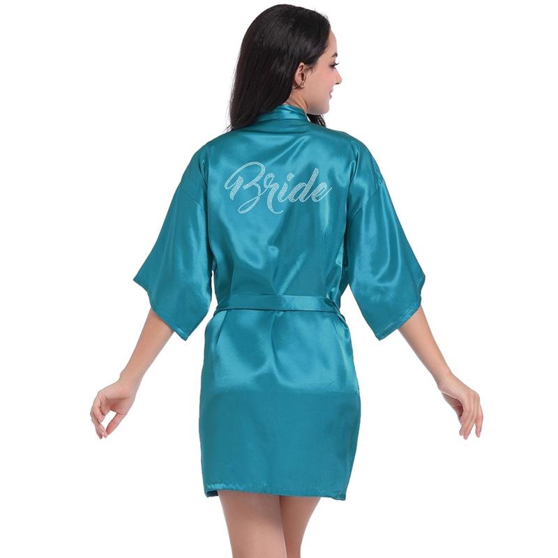 Women's Fashion Casual Rhinestone Homewear Summer Thin Kimono Half Sleeve Loungewear Solid Color Morning Robe