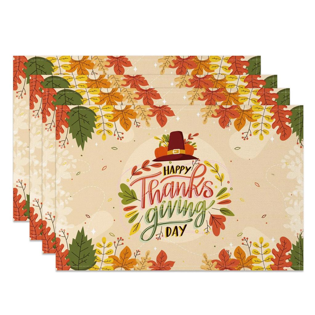 Thanksgiving Placemat Fall Harvest Table Decor Pumpkin Maple Leaf Pattern Printing Seasonal Holiday Dining Mats for Family Party