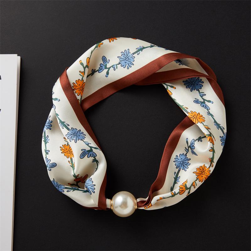 Magnetic Buckle Pearl Necklace with Silk Scarf – Fashionable, Versatile Spring/Summer Accessory for Women