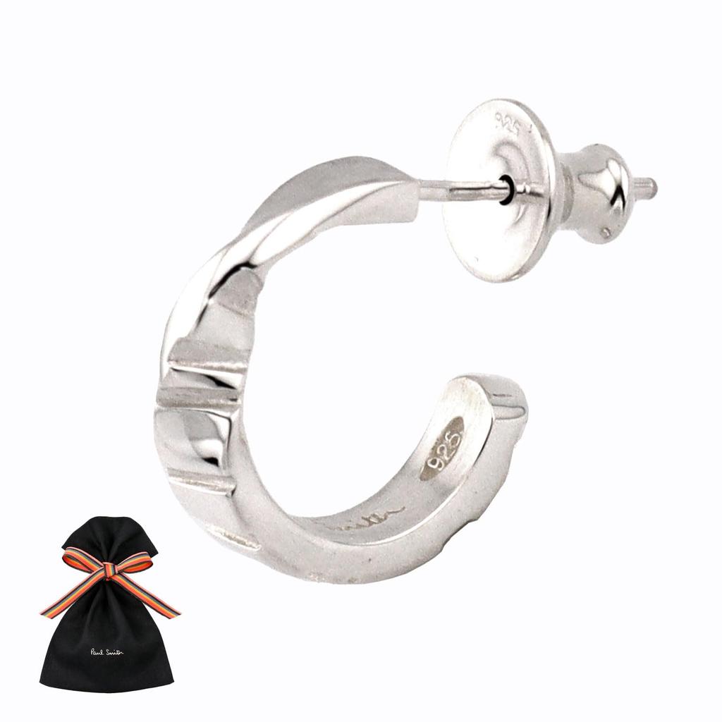 Paul Smith Shadow Stripe Emboss Single Gift Includes Authentic Dust Bag Care Gift Shop Bag 240904 270 Earring, Wrapped, & Cloth, Present, (Silver)
