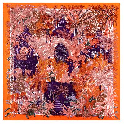 POBING Manual Hand Rolled Twill Silk Scarf Women Jungle Palace Square Scarves Echarpes Foulards Femme Wrap Bandana Hijab 90CM