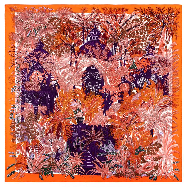 Manual Hand Rolled Twill Silk Scarf Women Timpani Print Square Scarves Echarpes Curled Foulards Femme Wrap Bandana Hijab 90CM