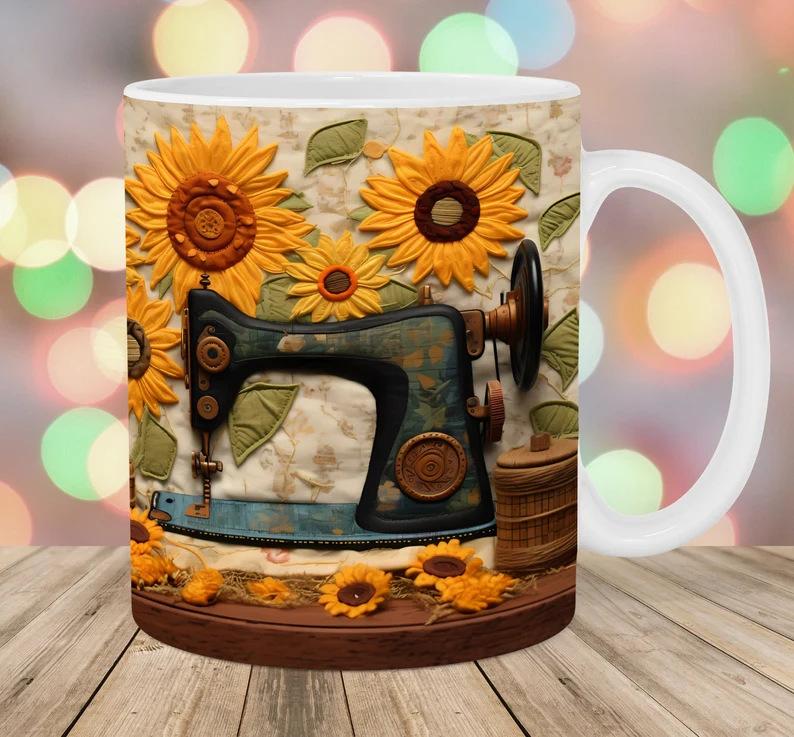 Sewing Machine 3D Flat Sewing Machine Ceramic Coffee Mug Tea Cup Europe, America Germany France