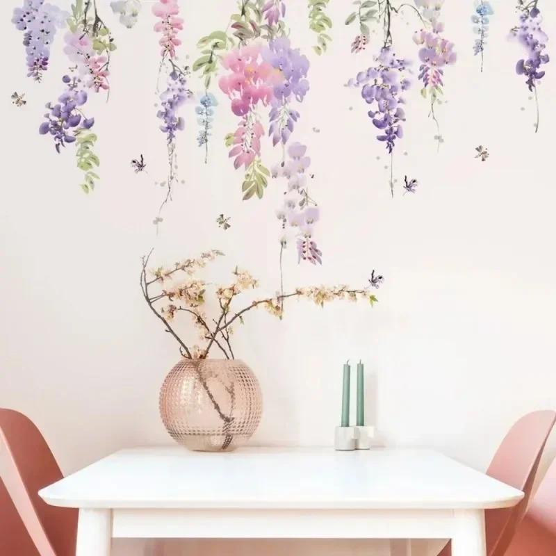 Flower Plant Flowers Home Room Decor Bedroom Self-Adhesive Wallpaper Wall Furniture Door House Indoor Wall Sticker