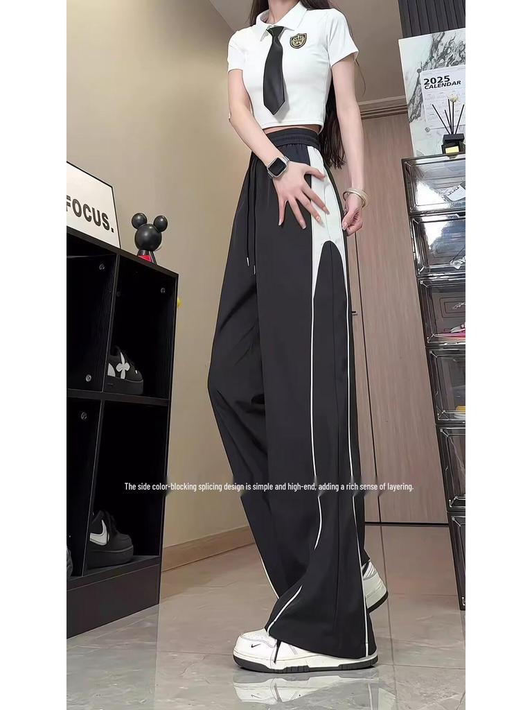 Unisex Striped Summer Pants for Teens, 2025 New Arrival, Straight Cut Wide-Leg Sports Style