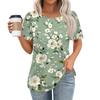 Women's Casual Short Sleeve Button Floral 3D Print Round Neck  Top T-Shirt