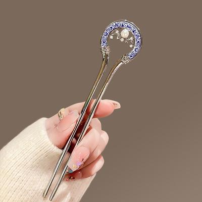 Pearl  U Shape Hair Stick Retro Blue And White Porcelain U-Shaped Hanfu Hairpin Hair Accessories