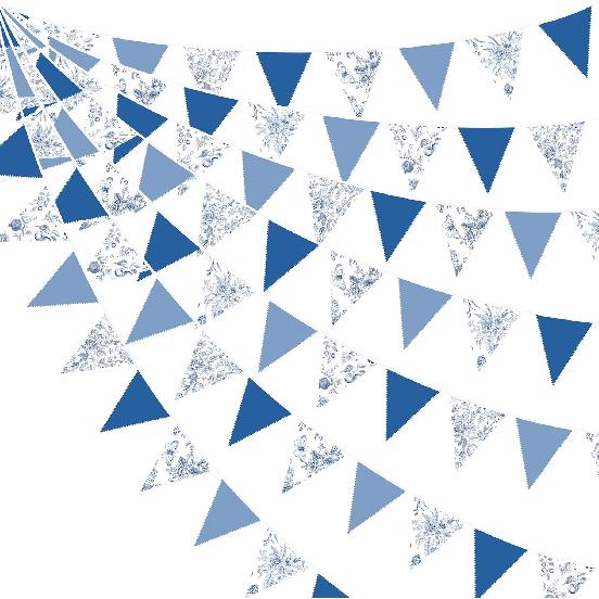 32Ft Blue Party Decorations Retro Blue Triangle Banner Flag Pennant Bunting Fabric Garland Streamers for Nautical Wedding Birthday Ahoy Achor Bridal