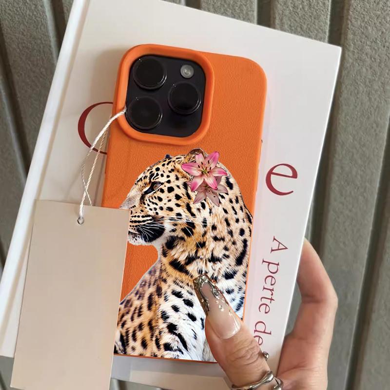 

Pink Lily Leopard Pattern Lychee Texture Phone Case For iPhone 11 12 13 14 15 16 17 Pro Max 17Air 15 Plus X XS XR 16E Soft Cover iPhone17 Pro