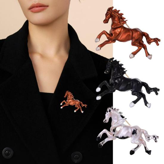 Oil Dripping Running Horse Brooch Sweater Cardigan Coat Business Suit Zodiac Animal Lapel Pin Men Women Fashion Jewelry Clothing Accessories