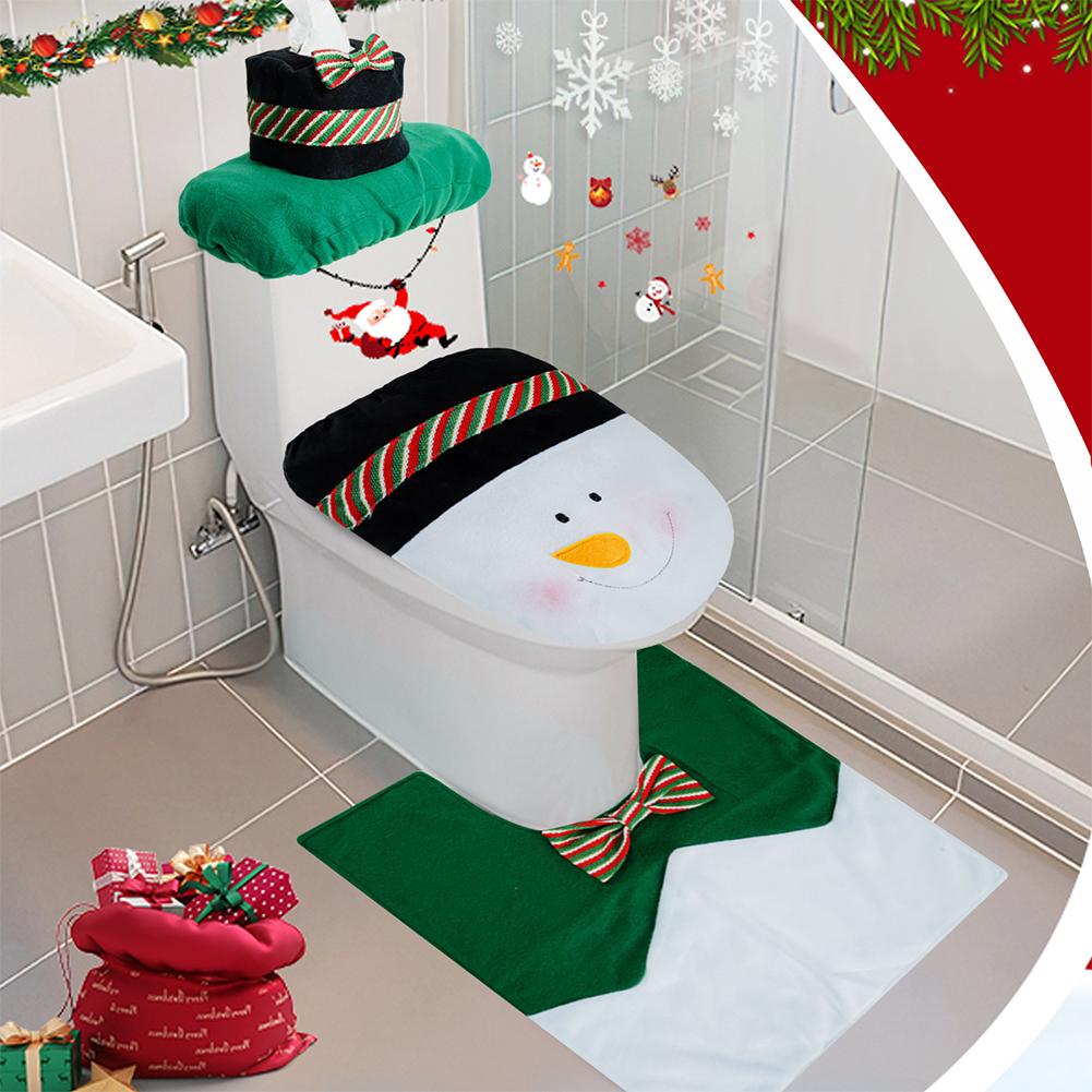 New Cute Christmas Toilet Seat Covers Creative Santa Claus Bathroom Mat Xmas Supplies for Home New Year Navidad Gift Decor 2024