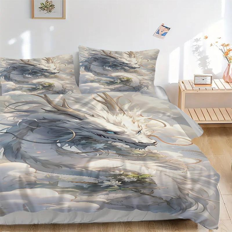 

3PCs Mythical Dragon Design Cover Set, Breathable Fabric, Machine Washable (1 Duvet Cover + 2 Pillowcases) (Without Quilt) yy250911113 135x200cm