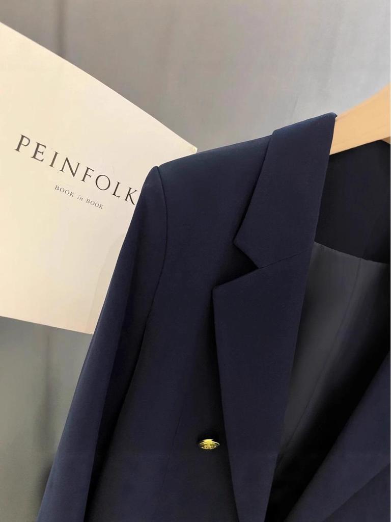 In Stock: Plus Size Women's Navy Blue Cotton-Padded Suit Jacket - 2023 Autumn/Winter Collection