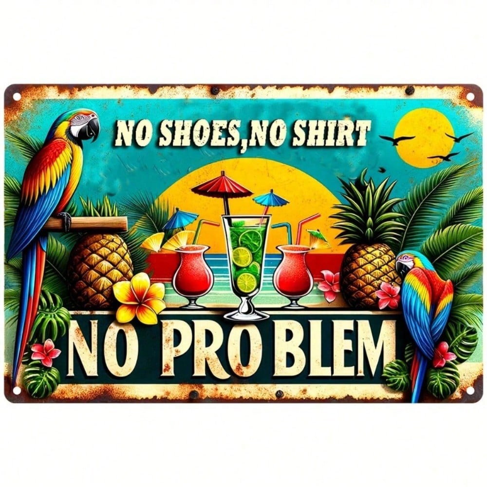Hawaii Metal Wall Decor Sign Vintage Retro Summer Beach No Shirt No Shoes No Problem Kitchen Bar Hanging Art
