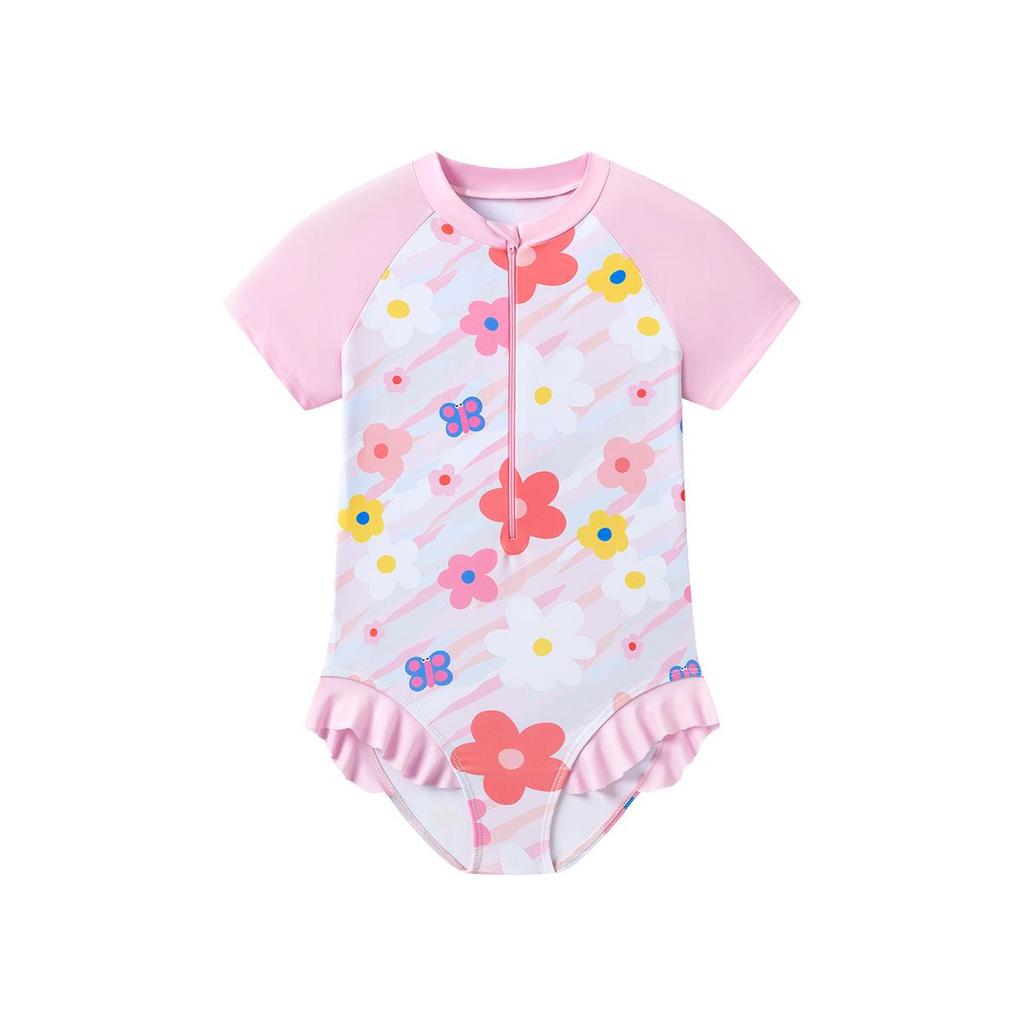Girls' Cute Pink Floral One-Piece Swimsuit