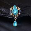 High-end Light Luxury Palace Style Card Glass Rhinestone Water Drop Pendant Brooch Simple and Versatile Clothing Jewelry Pin Female