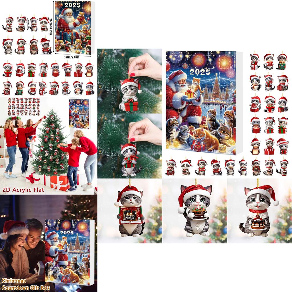 Christmas Countdown Calendar With Cat Motif Acrylic Decoration For Holiday Festivities