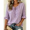 Women's Lavender Floral Print Tie Neck Blouse, Casual Loose Tops for Spring Summer Daily Wear Vacation Occasions